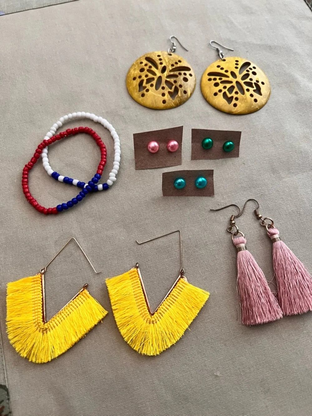 paparazzi Yellow Fringe Hoop Tassel Earrings + Pink Tassel Drop Duo